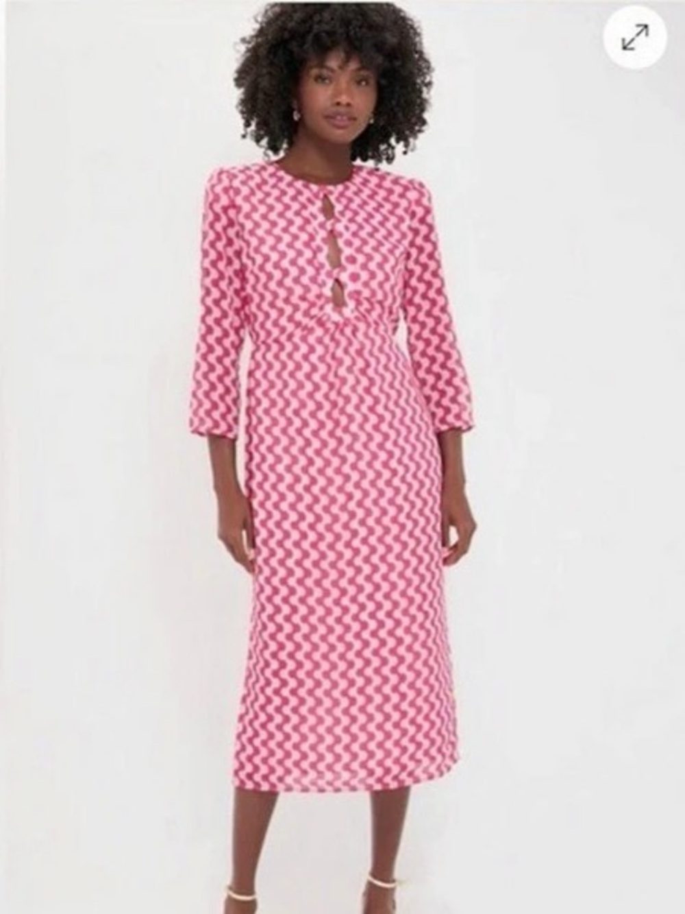 Hyacinth House Comsina Geo cutout 3/4 quarter sleeve Midi Dress Pink/Red Large